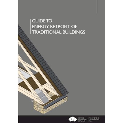 An illustration of an older building showing energy efficiency measures