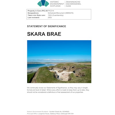 Front cover Skara Brae - Statement of Significance.