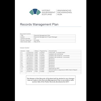 Front cover of Records Management Plan