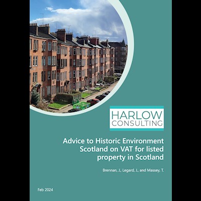 Report cover with image of old building and title 'Advice to HES on VAT for listed property in Scotland'