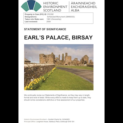 front cover of Earl's Palace, Birsay statement of significance
