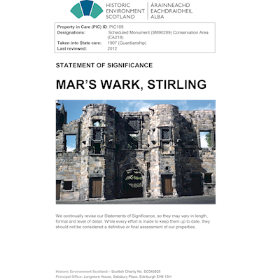 Front cover Mar's Wark - Statement of Significance.