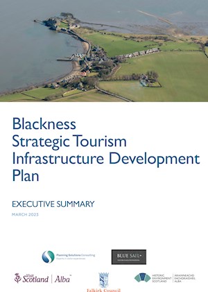 Front cover of the Tourism Infrastructure Development Plan with an aerial shot of Blackness