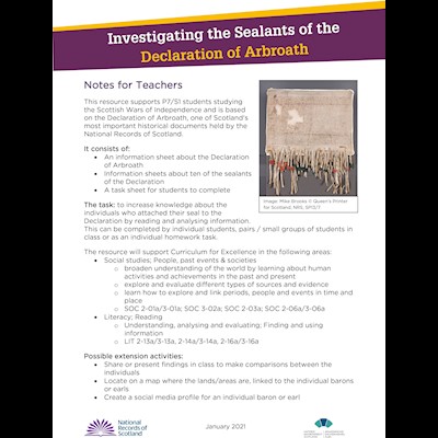 Front cover of Investigating Sealants Declaration of Arbroath teachers notes