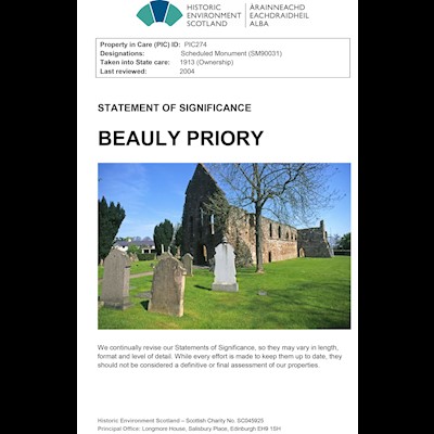 Front cover of Beauly Priory statement of significance