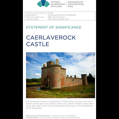 General view of Caerlaverock Castle on the front cover of the statement of significance