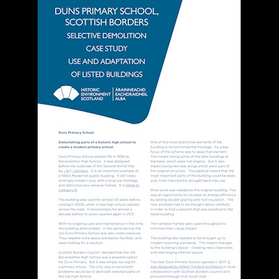 Front cover of a case study about Duns Primary School.