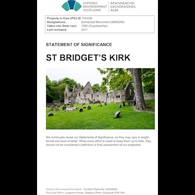 Front cover St Bridget's Kirk - Statement of Significance.