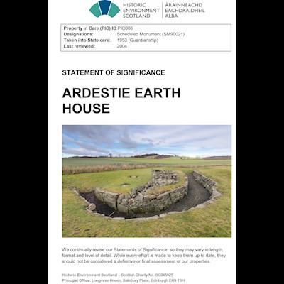 A general image of Ardestie Earth House on the front cover of the statement of significance