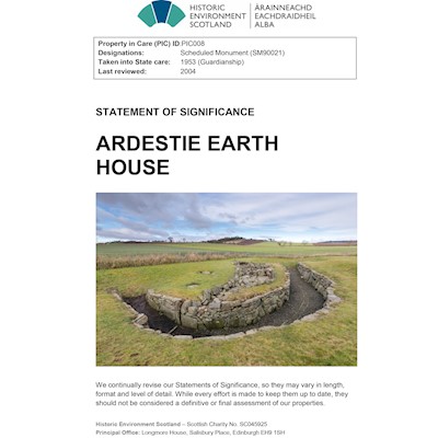 A general image of Ardestie Earth House on the front cover of the statement of significance