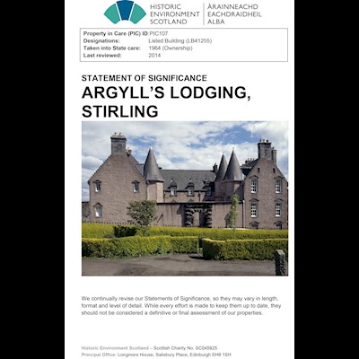 Front cover of Argyll's Lodging Statement of Significance
