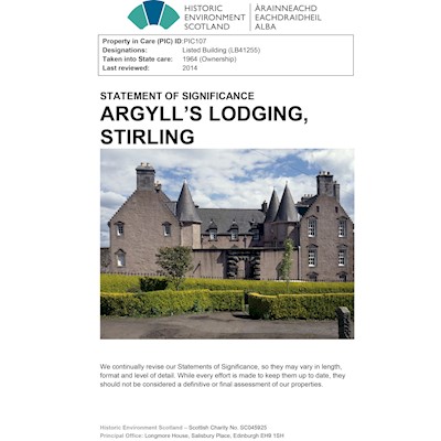 Front cover of Argyll's Lodging Statement of Significance