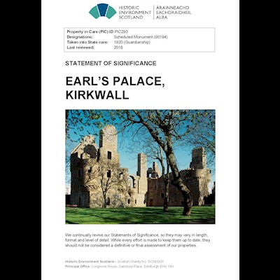 Front cover of Earl's Palace Kirkwall Statement of significance