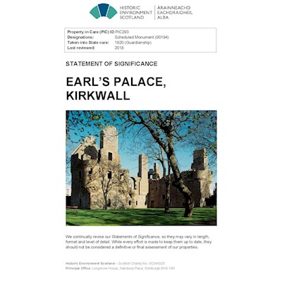 Front cover of Earl's Palace Kirkwall Statement of significance