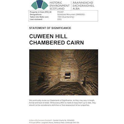 front cover of cuween hill chambered cairn statement of significance