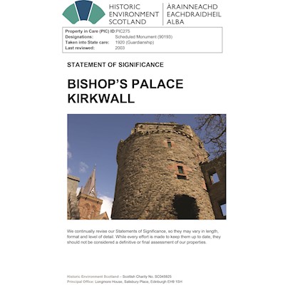 Front cover of Bishops Palace Kirkwall Statement of Significance