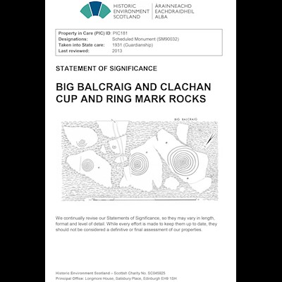 Front cover of Big Balcraig and Clachan Cup and Ring Mark Rocks statement of significance
