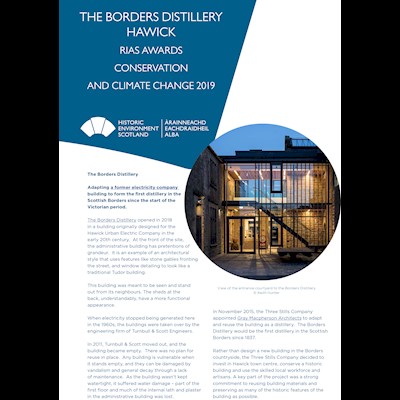 Front cover showing The Borders Distillery in Hawick.