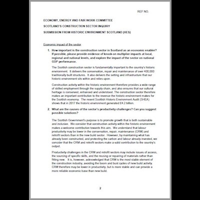 The first page of content of the Scotland's Construction Sector Enquiry Document