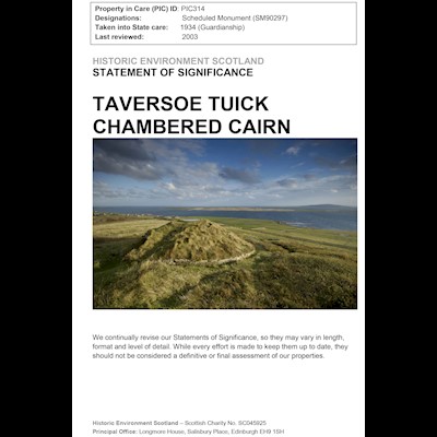 Front cover of Taversoe Tuick Cairn Statement of Significance