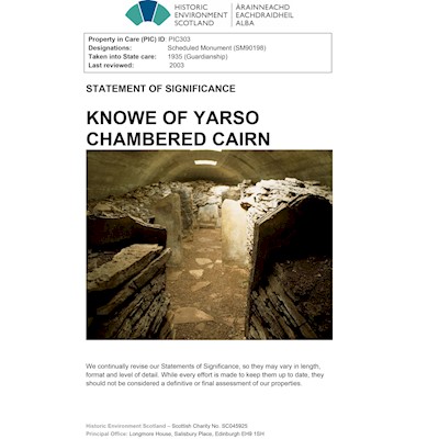 Front cover of Knowe of Yarso Chambered Cairn Statement of Significance