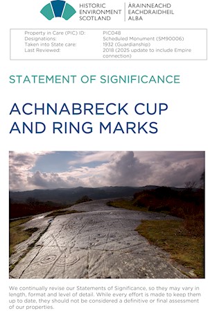 Front cover of Achnabreck Cup and Ring Marks Statement of Significance