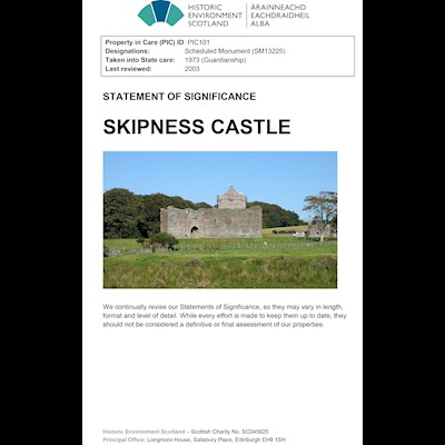 Front cover Skipness Castle - Statement of Significance.
