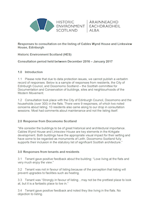 Consultation Report: Listing of Cables Wynd House and Linksview House, Edinburgh