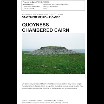 Front cover of Quoyness Chambered Cairn Statement of Significance