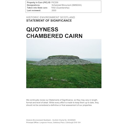 Front cover of Quoyness Chambered Cairn Statement of Significance