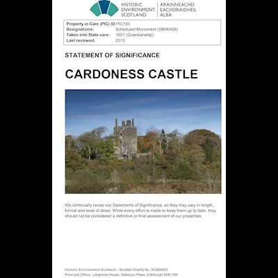 Front cover of Cardoness Castle statement of significance