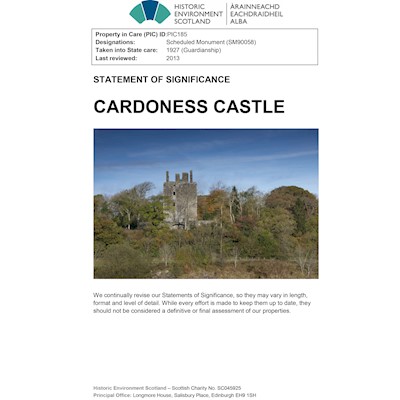 Front cover of Cardoness Castle statement of significance