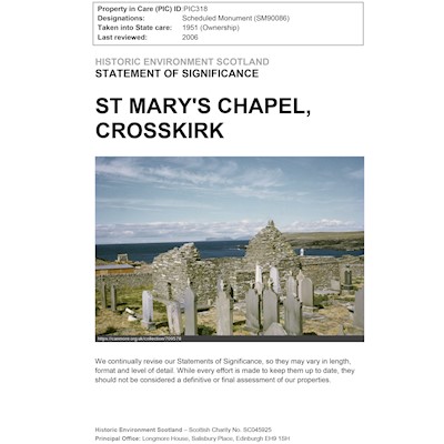 Front cover of St Mary's Chapel, Crosskirk Statement of Significance
