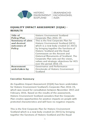 Corporate Plan 2016-19 Equality Impact Assessment Results