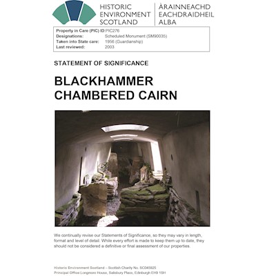 Front cover of Blackhammer Chambered Cairn Statement of Significance 