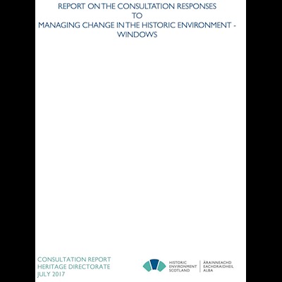 A screenshot of a document with a keystone logo.The text reads "Report on the consultation responses to managing change in the historic environment - windows"