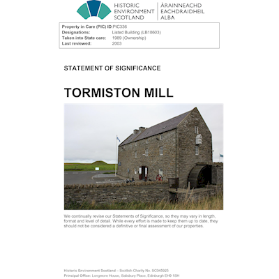 Front cover Tormiston Mill - Statement of Significance.
