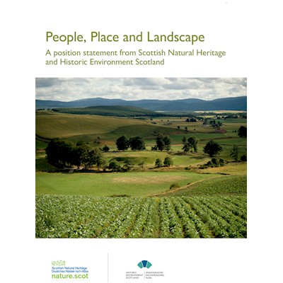 A cover of a document showing two logos and rolling hills. The title reads "People, Place and Landscape".
