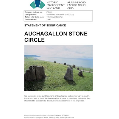 Front cover of Auchagallon Stone Circle Statement of Significance