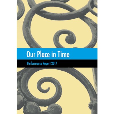 A screenshot of the cover a document with ironwork on a yellow background.