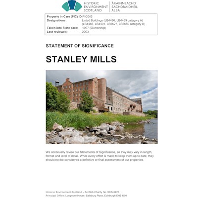 Front cover Stanley Mills - Statement of Significance.