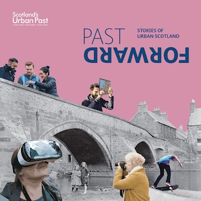 Cover of a document showing a large bridge and a collage of people taking part in different activities around it, like photography and wearing a Virtual Reality headset