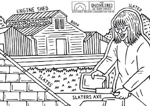 A colouring sheet of the Engine Shed