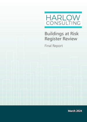 Front cover with title 'Buildings at Risk Register Review' 